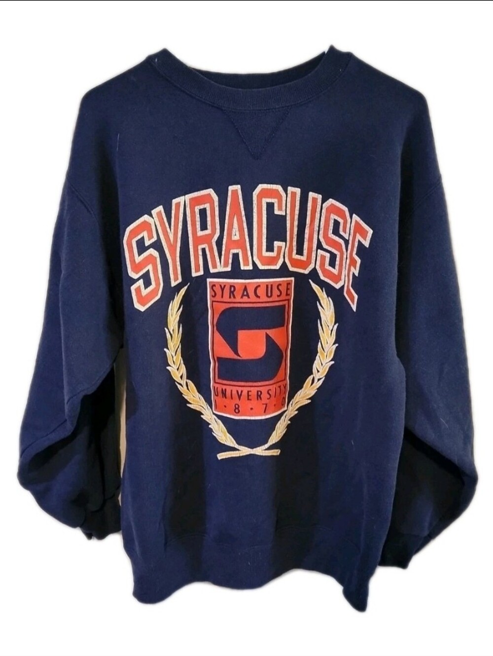 Vintage 80s 90s Syracuse University NCAA Graphic Navy Sweatshirt Champion Large